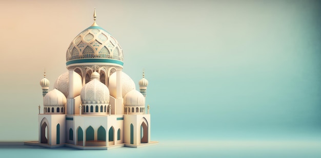 A 3d model of a mosque with a blue background