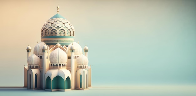 A 3d model of a mosque with a blue background
