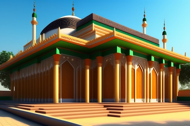 A 3d model of a mosque with the name jama on the front.