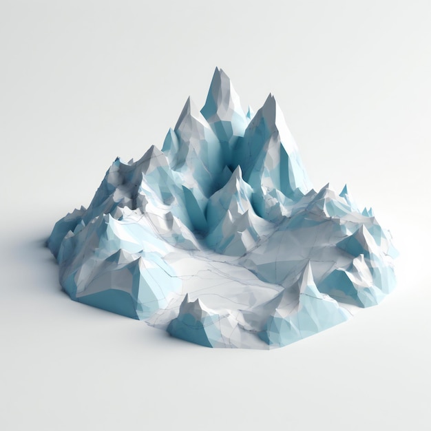 Foto un modello 3d di una montagna con la neve sopra