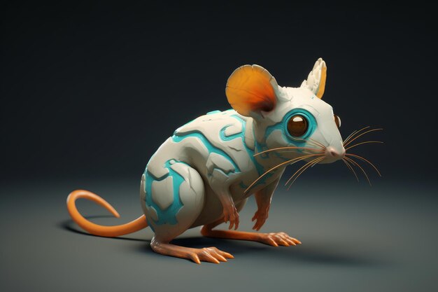 A 3d model of a mouse with blue eyes and a blue face.