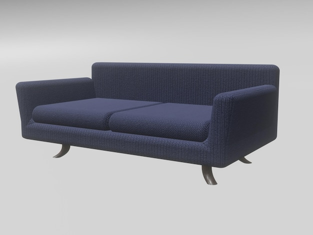 Фото 3d модель синего дивана из шерсти с серым фоном