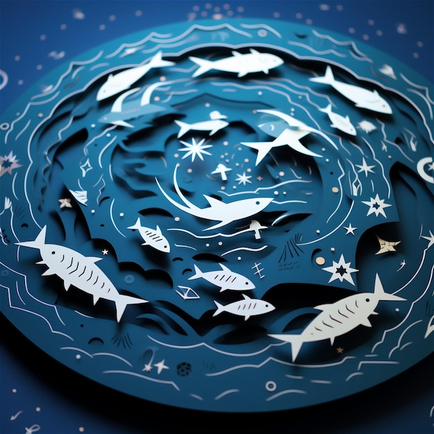 3D model paper concept of Pisces zodiac