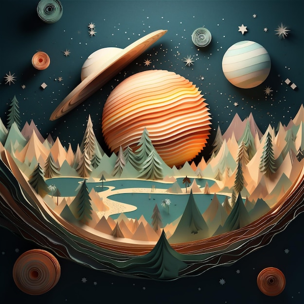 3D model paper concept of planet Jupiter