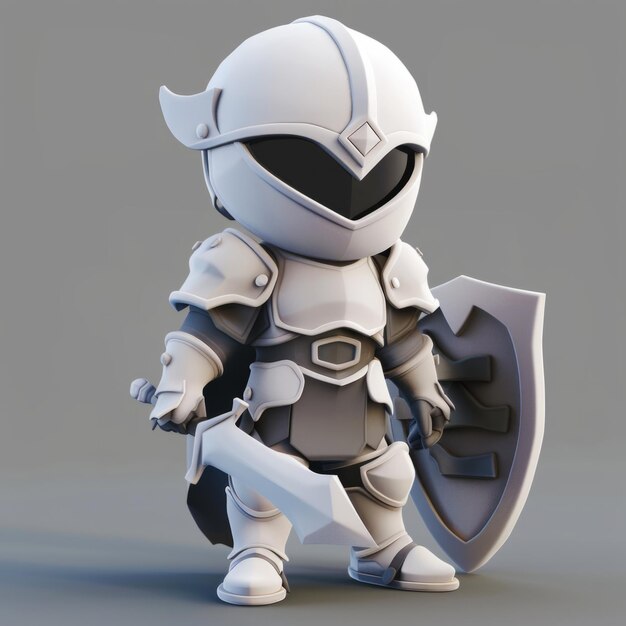 Photo 3d model of quantum knight in action wielding a sword and shield