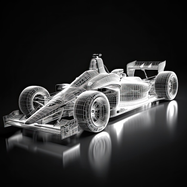 3d model race car on a black background with reflection 3d rendering Sport car racing formula one race track line art AI Generated