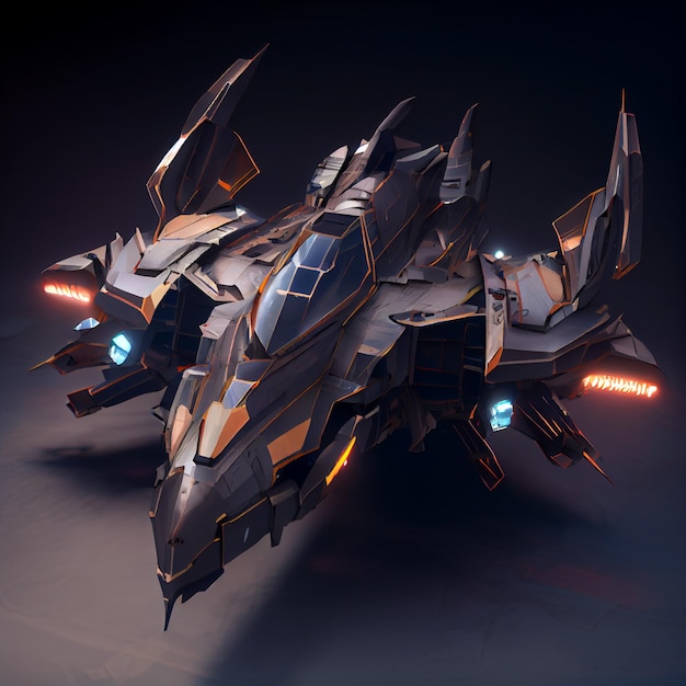 3d Model Render of Spaceship Fighter with Smooth Armor