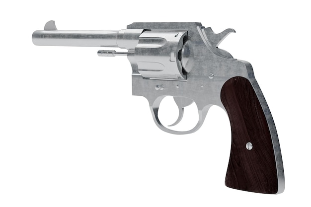 Foto modello 3d di un revolver isolato su sfondo bianco