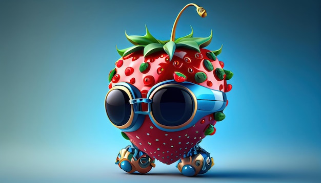 A 3d model of a strawberry with glasses and a helmet