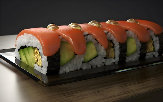 A 3d model of a sushi with the word sushi on it