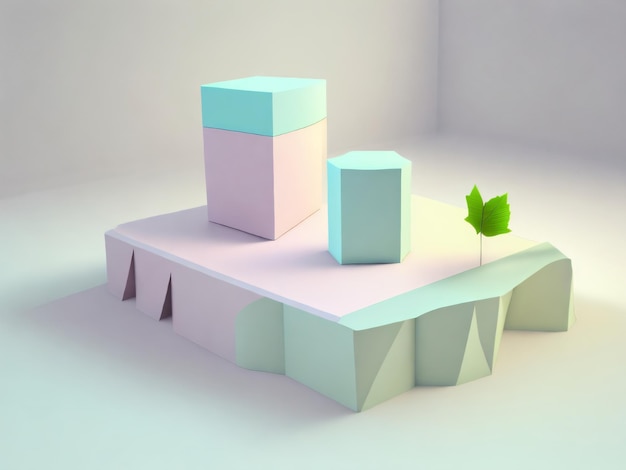 Photo a 3d model of a table with a green leaf on it.