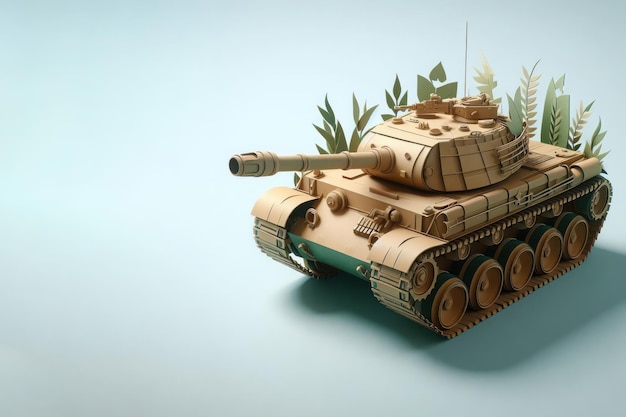 Photo 3d model of a tank on a light background place for text