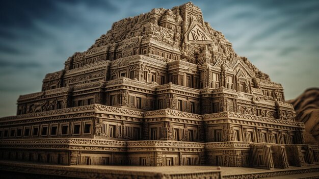 A 3d model of a temple made of sand.