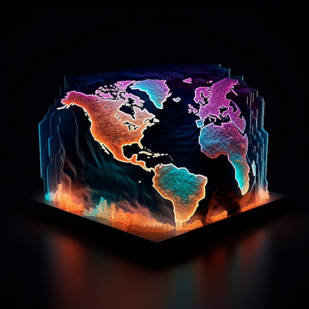 3D-model van de planeet met neonverlichting