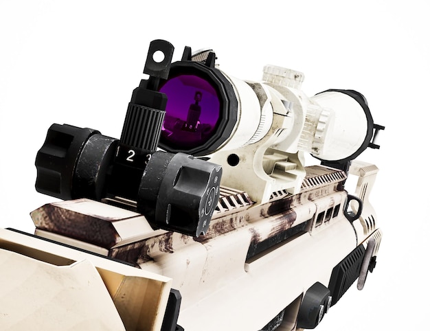 3D-model van wapen met telescopisch zicht op wit wordt geïsoleerd