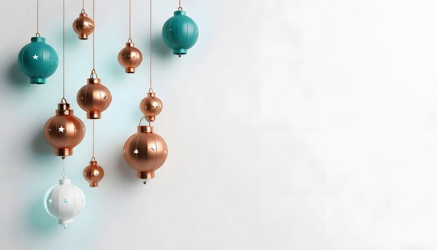 Photo 3d model various hanging copper and teal lanterns