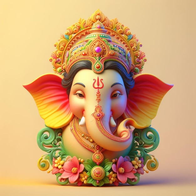 3D model vector Ganesha hoofd kleurrijke Ganesha hoofd in een eenvoudige achtergrond