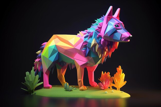 Photo a 3d model of a wolf made of triangles