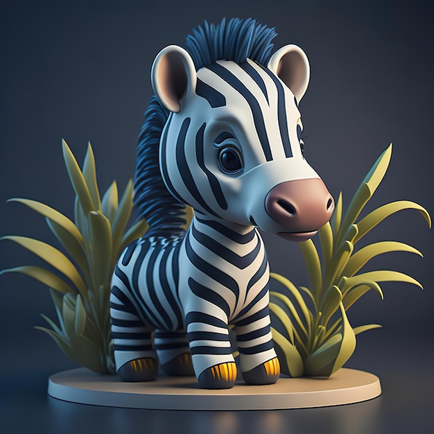 A 3d model of a zebra with a blue background.