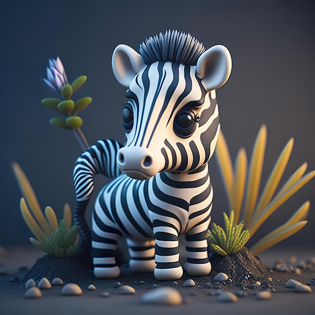 A 3d model of a zebra with a blue background.