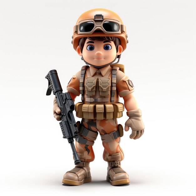 Photo 3d modeled cartoon soldier on plain background