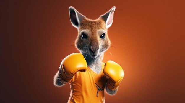 Photo 3d modeling pixar style of a kangaroo with boxing gloves on a clean background