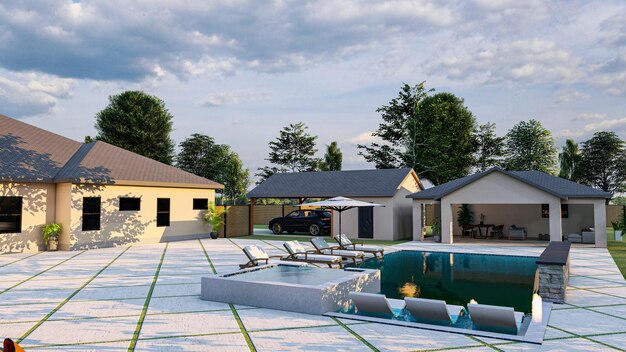 3d modeling and rendering of luxury backyard design