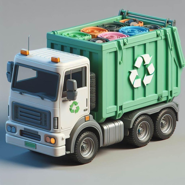 3d-modelling van recyclingwagen met grijze achtergrond