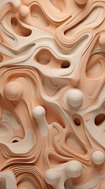 3D modern abstract beige background consisting of many layers and spheres of beige colour
