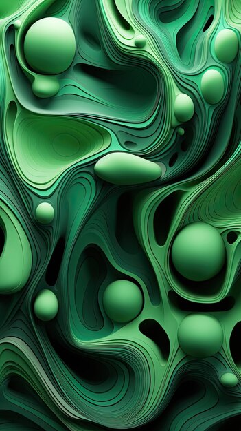 3D modern abstract green background consisting of many layers and spheres