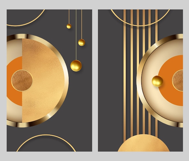 3d modern abstract wallpaper art. golden circles and lines on dark background