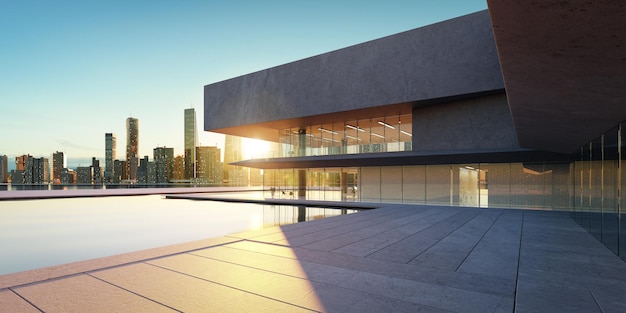3d modern architecture with a pool