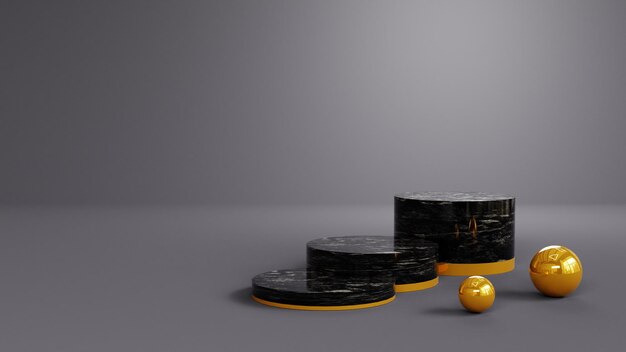 3D modern Black podium with gold ball element for product display