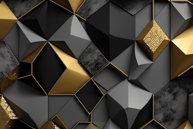 Photo 3d modern golden and black elegant metal texture seamless pattern geometric polygon shape background