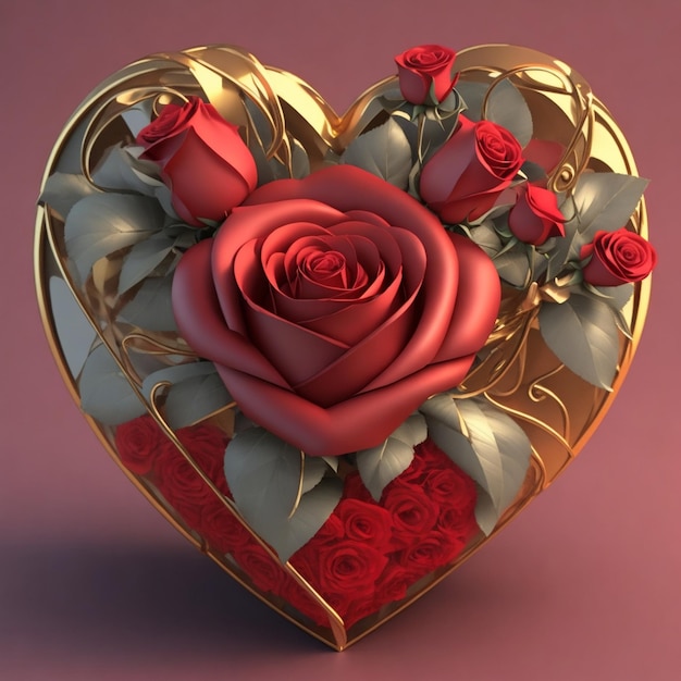 3d modern Heart and roses flower for red color valentines Day Photo