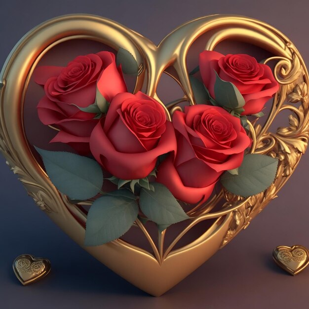 3d modern Heart and roses flower for red color valentines Day Photo