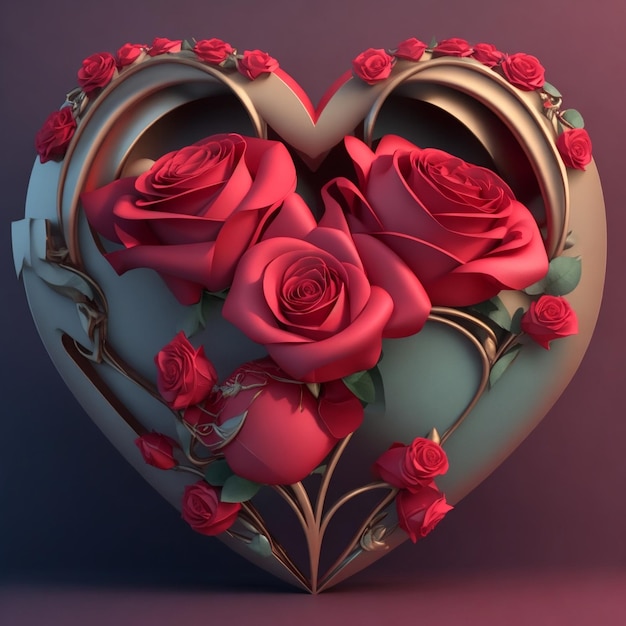 3d modern Heart and roses flower for red color valentines Day Photo