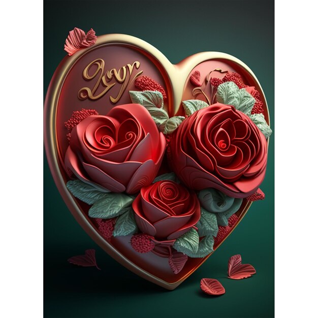 3d modern heart and roses flower for red colour valentines day photo