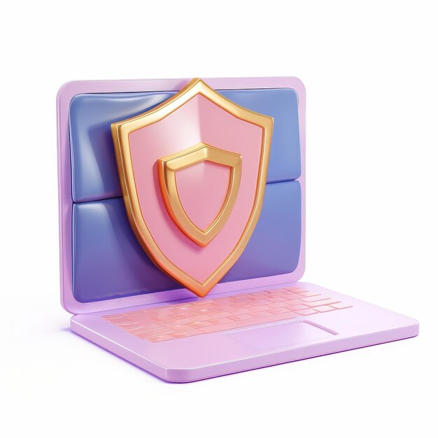 Photo 3d modern icon with a security shield symbol on a laptop computer data protection and internet security concept cartoon minimal design