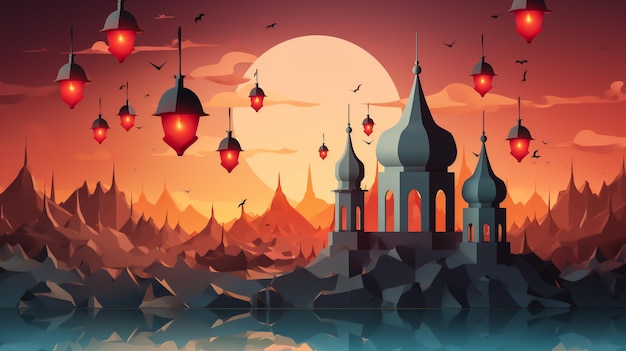 3d современный исламский праздник фон мусульманский святой месяц Рамадан Карим декоративный арабский фонарь