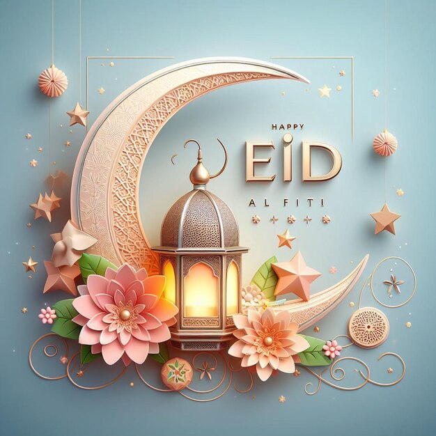 3d modern Islamic holiday banner suitable for Ramadan Raya Hari Eid al Adha Cute toy mosque and