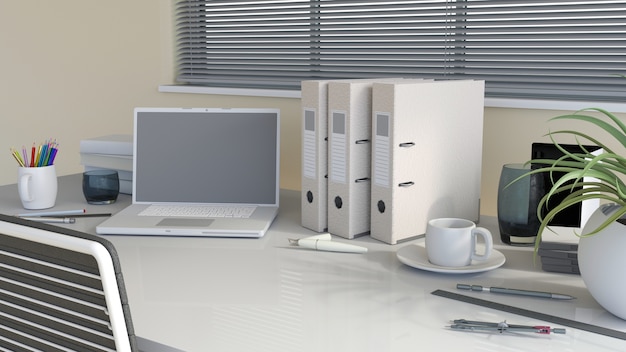 Photo 3d modern office desk