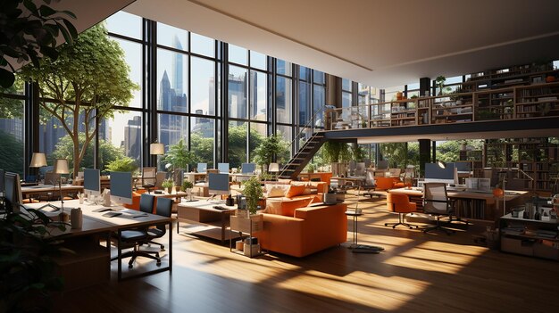 Photo 3d modern office space interior render generated by ai