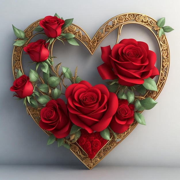 Foto cuore realistico moderno 3d e bordo laterale del fiore delle rose per il giorno di valentine039s