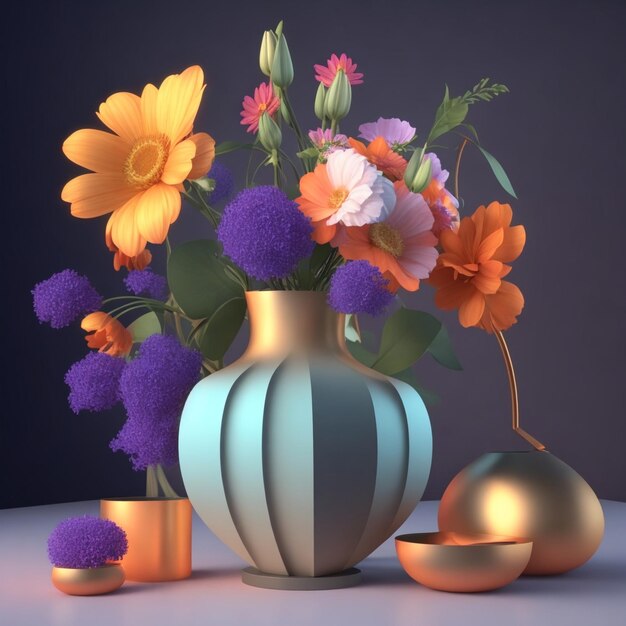 3d modern rendering of flower still life ai generated