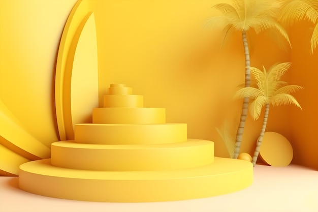 3D modern summer pedestal display with empty space for product