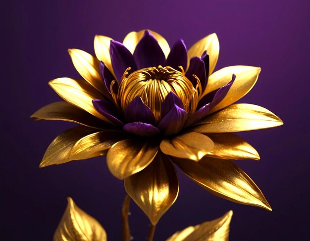 3d modern vintage luxury floral background with golden purple color flowers