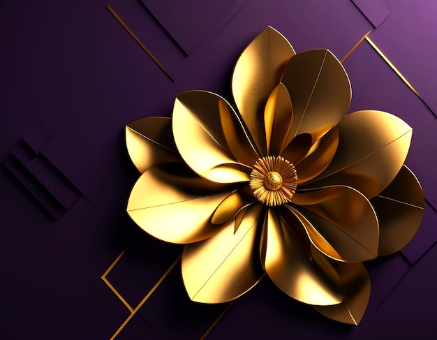 3d modern vintage luxury floral background with golden purple color flowers