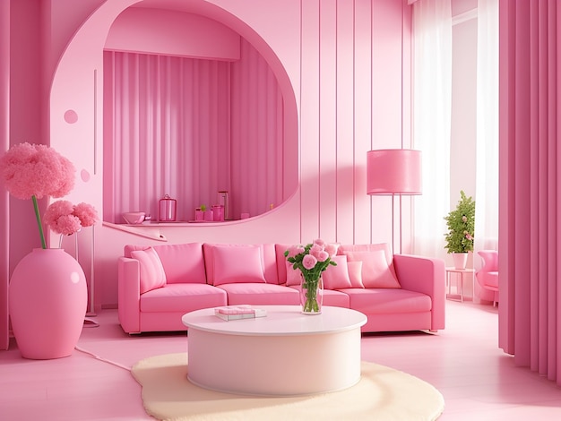 3D-moderne interieur kamer met roze kleur