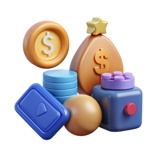 Photo 3d money icon set concept of cashback and making money